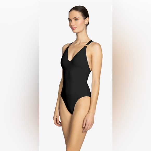 New! Robin Piccone Margot Lace-Up Back One-Piece
Swimsuit Black Sz 8 $168 - Picture 4 of 9